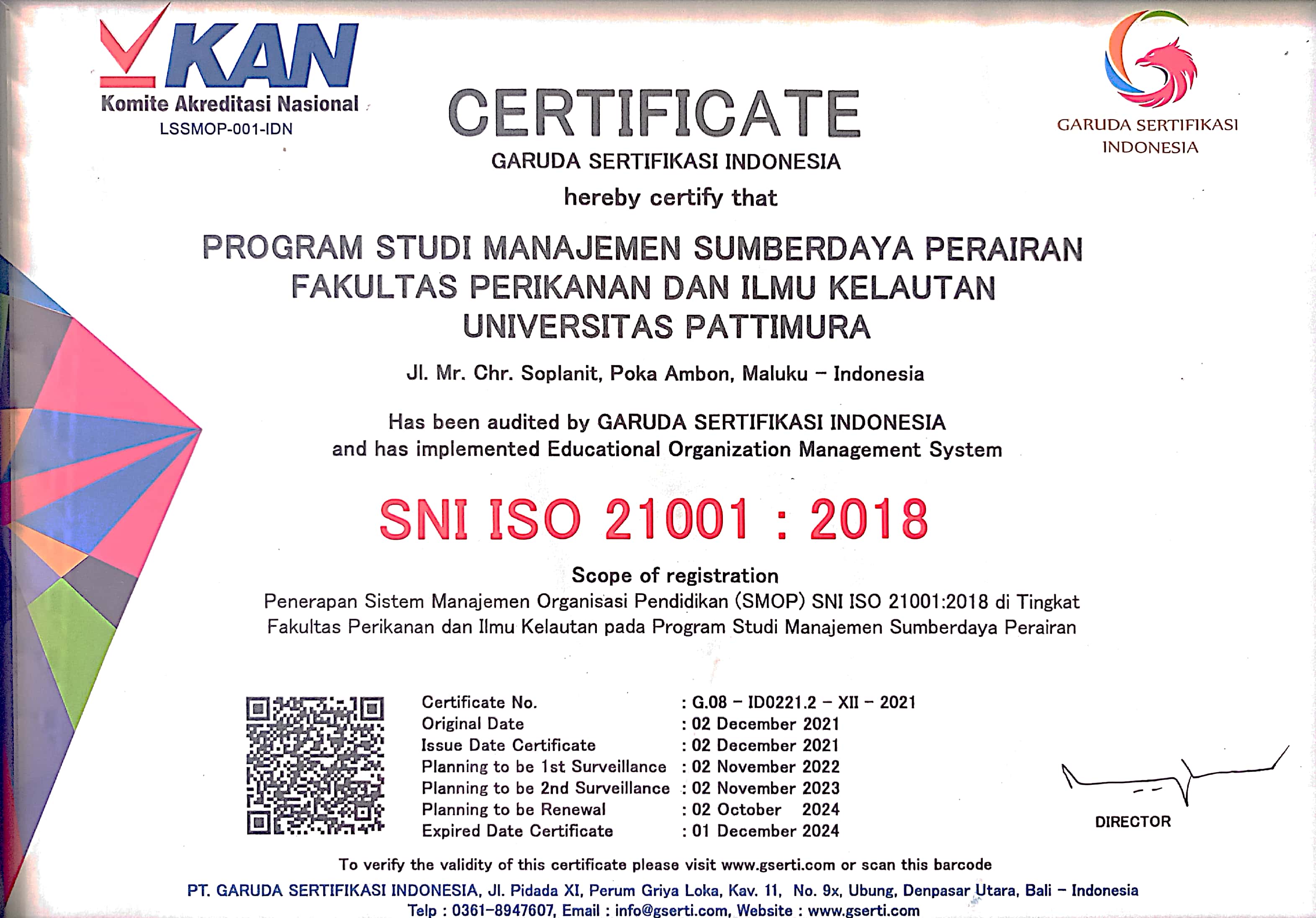 Sertifikat ISO 21001 : 2018
